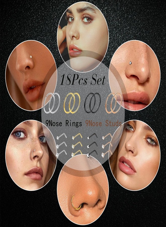 LOREMOW 22G 18Pcs G23 Titanium Nose Rings Hoops for Sensitive Skin Double Nose Rings L Shaped Nose Studs Hypoallergenic Nose Piercings Jewelry Silver - Image 4